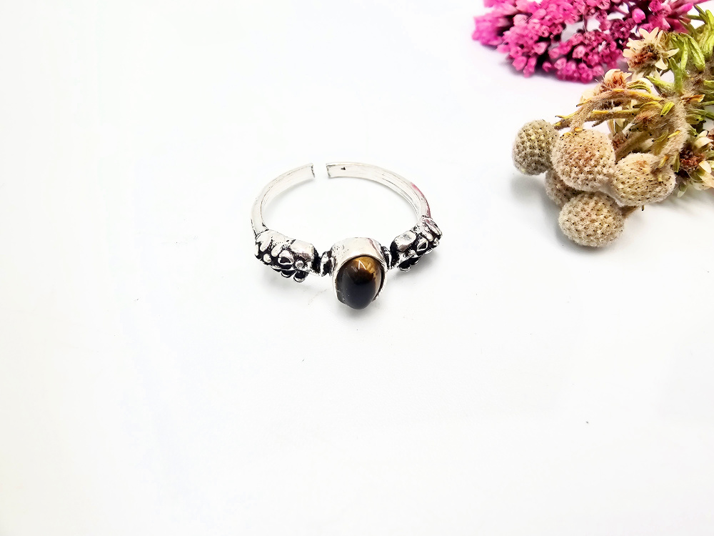 Toe Ring – Elephant Tigers Eye (White Brass) Toe Ring with Tigers Eye