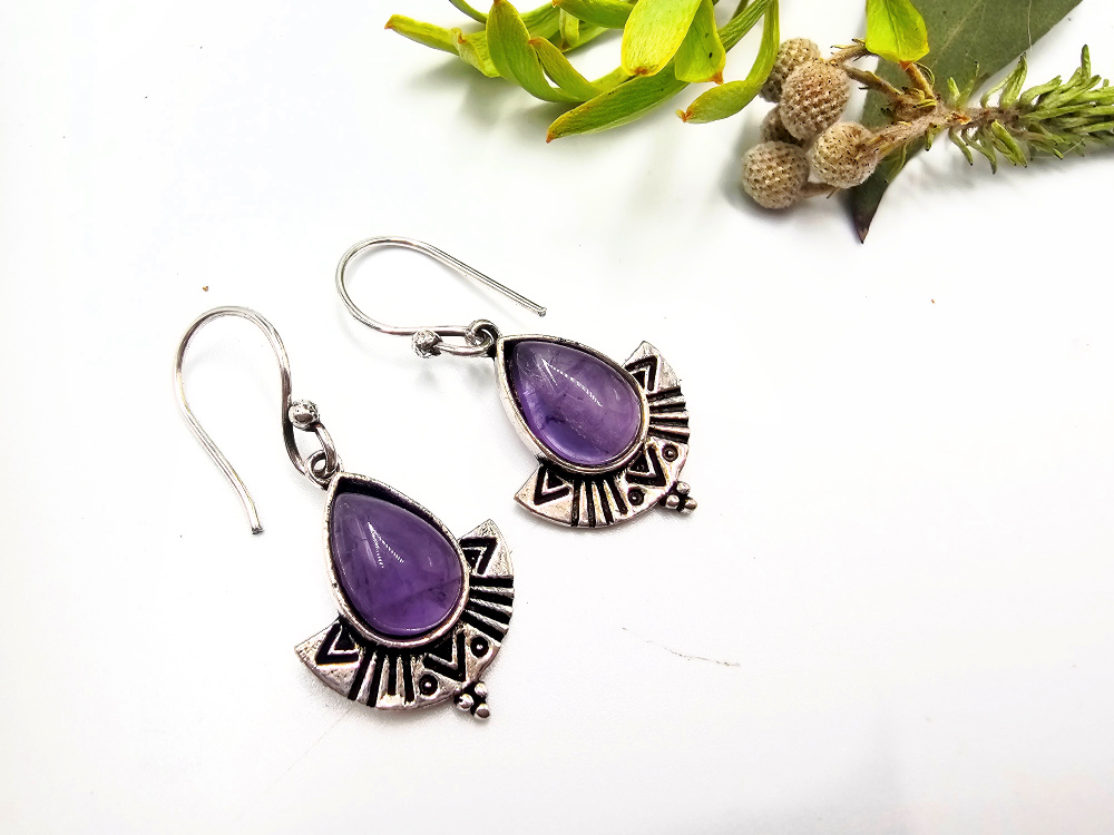 Tribal Earrings Amethyst (W/Brass) Tribal Earrings Amethyst