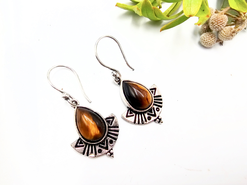 Tribal Earrings Tigers Eye (W/Brass) Tribal Earrings Tigers eye