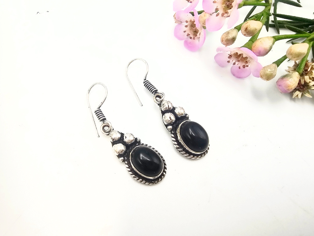 Trinity Lore Black Onyx Earrings (W/Brass) Trinity Lore Black Onyx Earrings