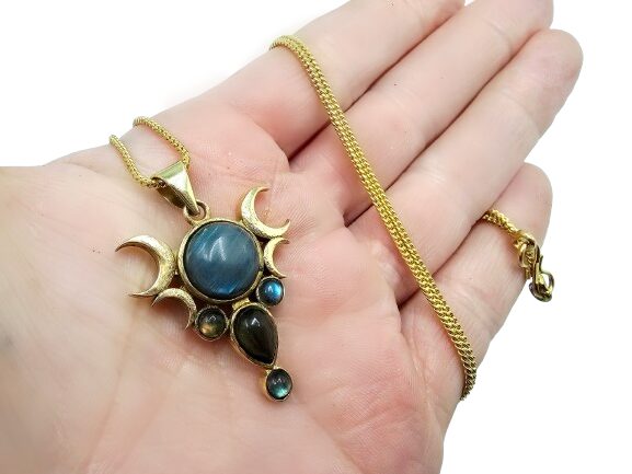 Triple Moon Necklace – Aurora Moon Labradorite (Brass) Triple Moon Necklace – Aurora Moon Labradorite (Brass) - Image 2
