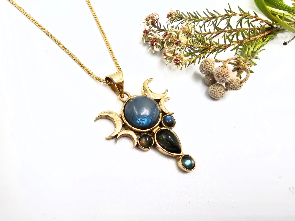 Triple Moon Necklace – Aurora Moon Labradorite (Brass) Triple Moon Necklace
