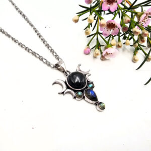 Triple Moon Necklace – Aurora Moon Labradorite (W/Brass)
