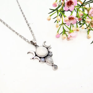 Triple Moon Necklace – Celestial Flash Moonstone (W/Brass)