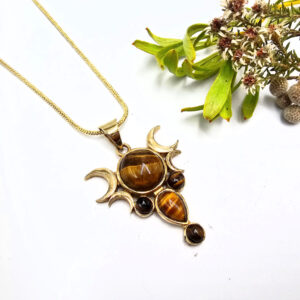 Tigers eye triple moon pendant