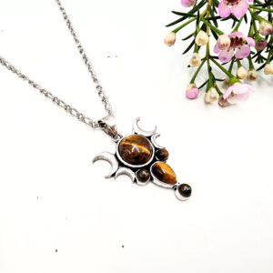 Triple Moon Necklace – Golden Eclipse Tigers Eye (W/Brass)