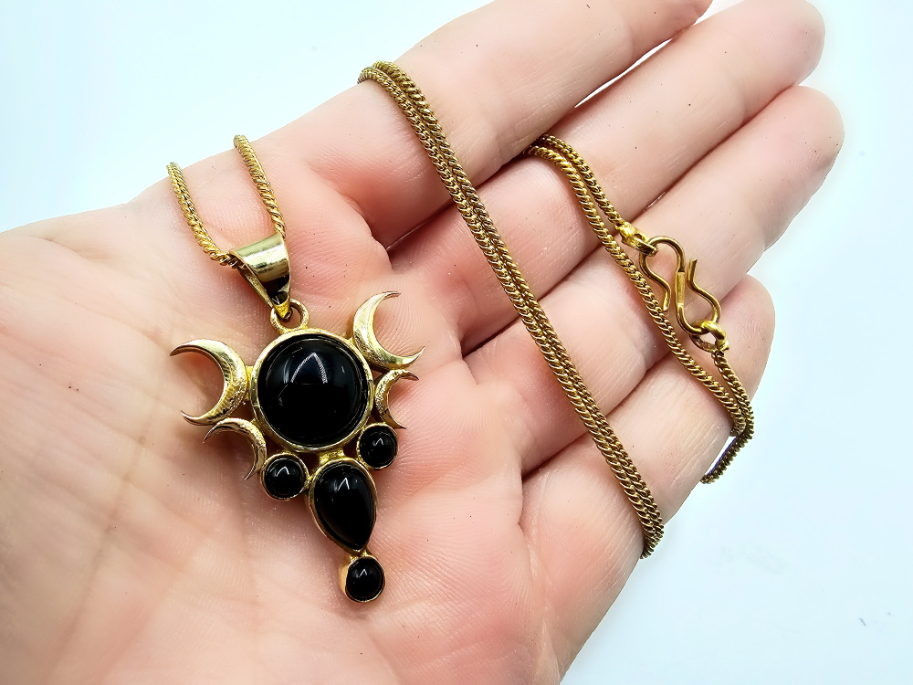Triple Moon Necklace – Midnight Veil Black Onyx (Brass) Triple Moon Necklace – Midnight Veil Black Onyx (Brass) - Image 2