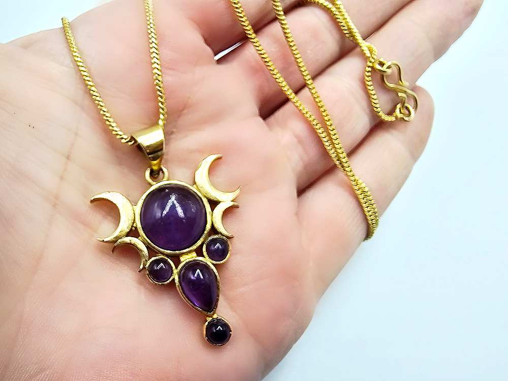 Triple Moon Necklace – Violet Oracle Amethyst (Brass) Triple Moon Necklace – Violet Oracle Amethyst (Brass) - Image 2