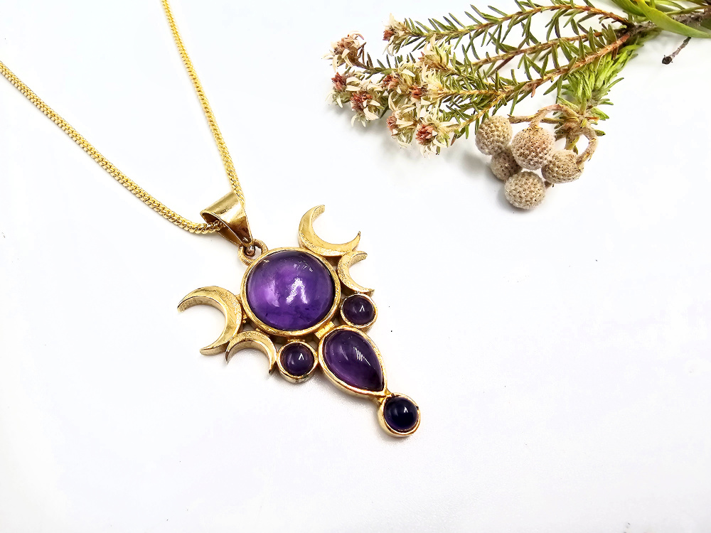 Triple Moon Necklace – Violet Oracle Amethyst (Brass) Triple Moon Necklace Amethyst