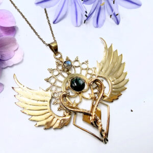 Snake Double Wing Labradorite Necklace (Brass)