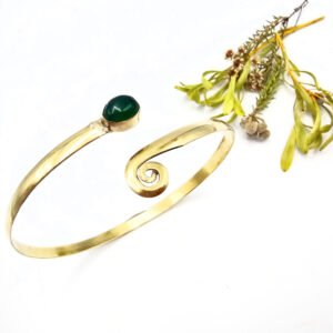 Whispering Spiral Upper Arm Bangle Green Jade (Brass)