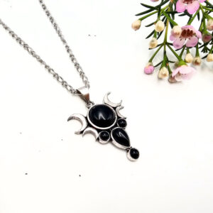 Triple Moon Necklace – Midnight Veil Black Onyx (W/Brass)