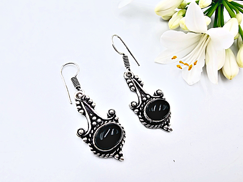 Detailed Drop Black Onyx Earrings Detailed Drop Black Onyx Earrings