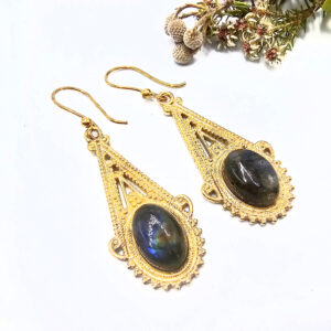 Hello Indigo Halo Online Store Teardrop Earrings – Labradorite (Brass)