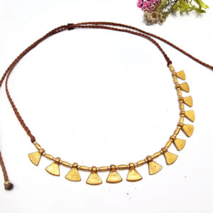 Macrame Necklace – Brown Triangle Brass Beads