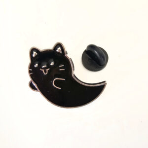 NEW Black Ghost Cat Pin Badge