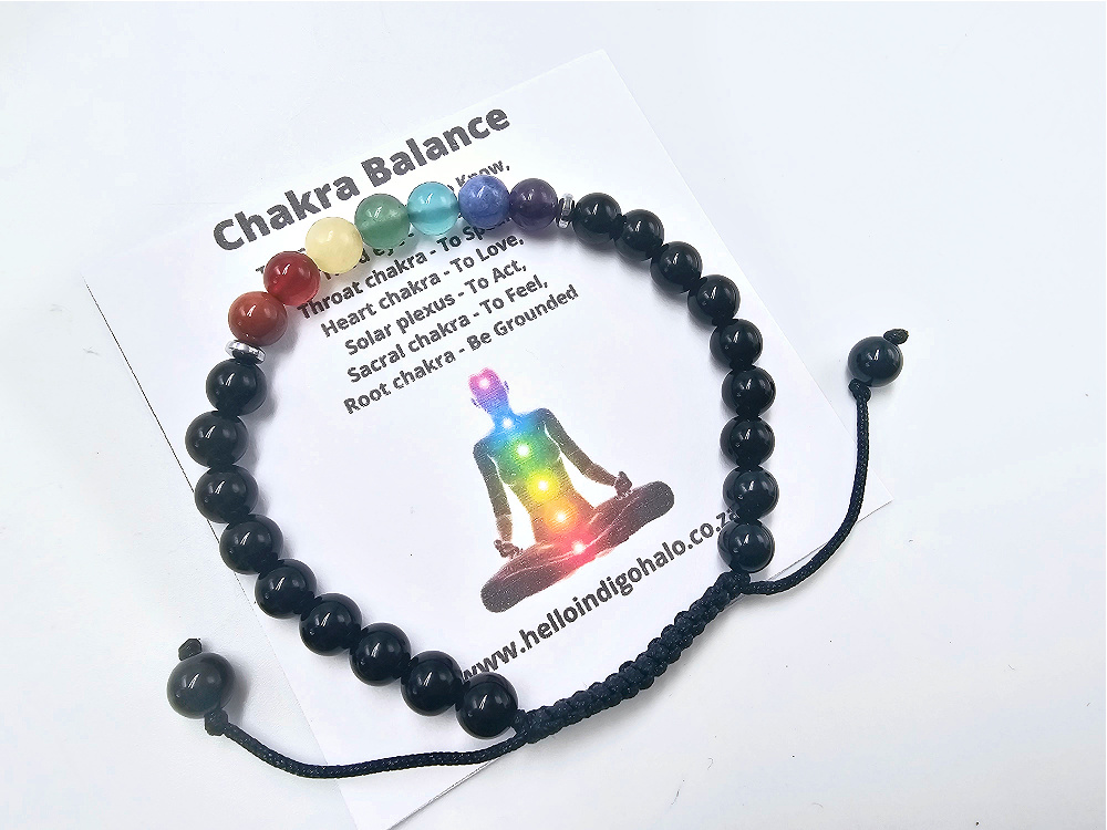 Black Agate Chakra Bangle Adjustable (8mm) Black Agate Chakra Bangle Adjustable (8mm)