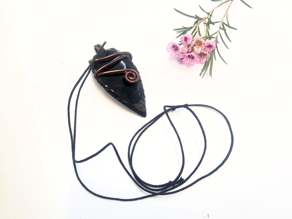 Black Obsidian Aluminum Wrap Necklace Black Obsidian Aluminum Wrap Necklace - Image 2