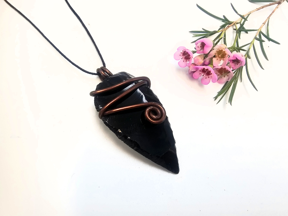 Black Obsidian Aluminum Wrap Necklace Black Obsidian Aluminum Wrap Necklace