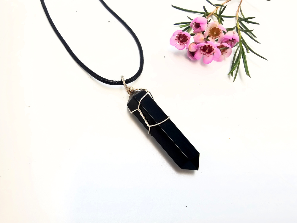 Black Obsidian Point Wrap Necklace Black Obsidian Point Wrap Necklace
