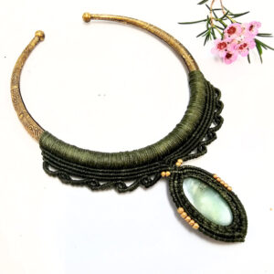 Brass Macramé Choker Necklace Calcite Green