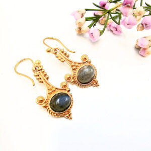 Detailed Drop Labradorite Earrings (Brass)