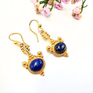 Detailed Drop Lapis Lazuli Earrings (Brass)