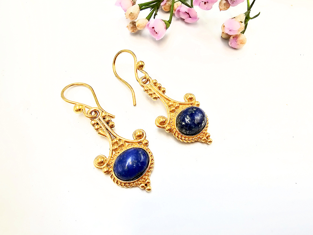 Detailed Drop Lapis Lazuli Earrings (Brass) Detailed Drop Lapis Lazuli Earrings