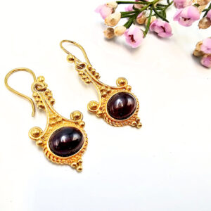 Detailed Drop Red Garnet Earrings