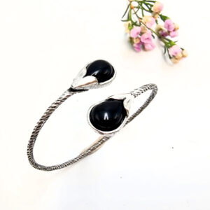 Double Harmony Black Onyx Bangle (W/Brass)