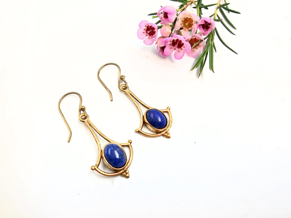 Earrings Lapis Lazuli Wide Drop (Brass) Earrings Lapis Lazuli Wide Drop