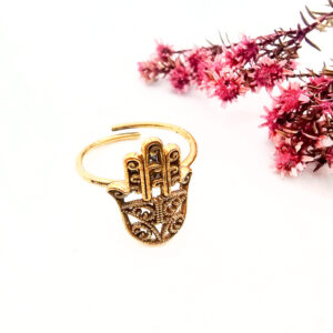 Hello Indigo Halo Online Store Hamsa Hand Ring (Brass)