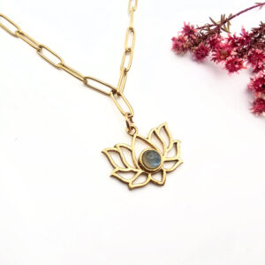 Hello Indigo Halo Online Store Labradorite Lotus Necklace (Brass)