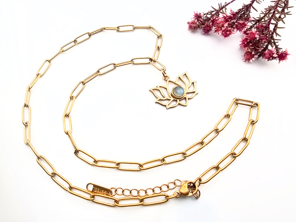 Labradorite Lotus Necklace (Brass) Labradorite Lotus Necklace (Brass) - Image 2