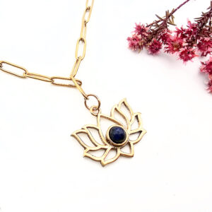 Lapis Lazuli Lotus Necklace (Brass)