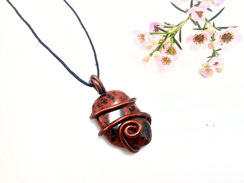 Mahogany Obsidian Wire Wrap Necklace (Aluminium) Mahogany Obsidian Wire Wrap Necklace