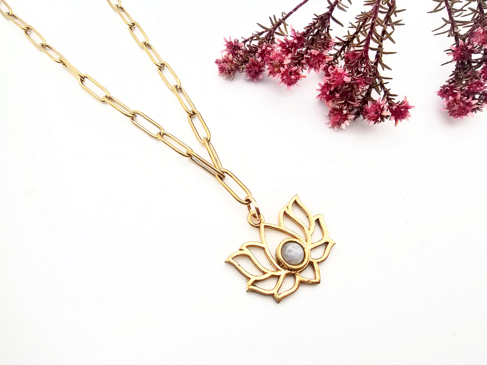 Moonstone Lotus Necklace (Brass) Moonstone Lotus Necklace (Brass)