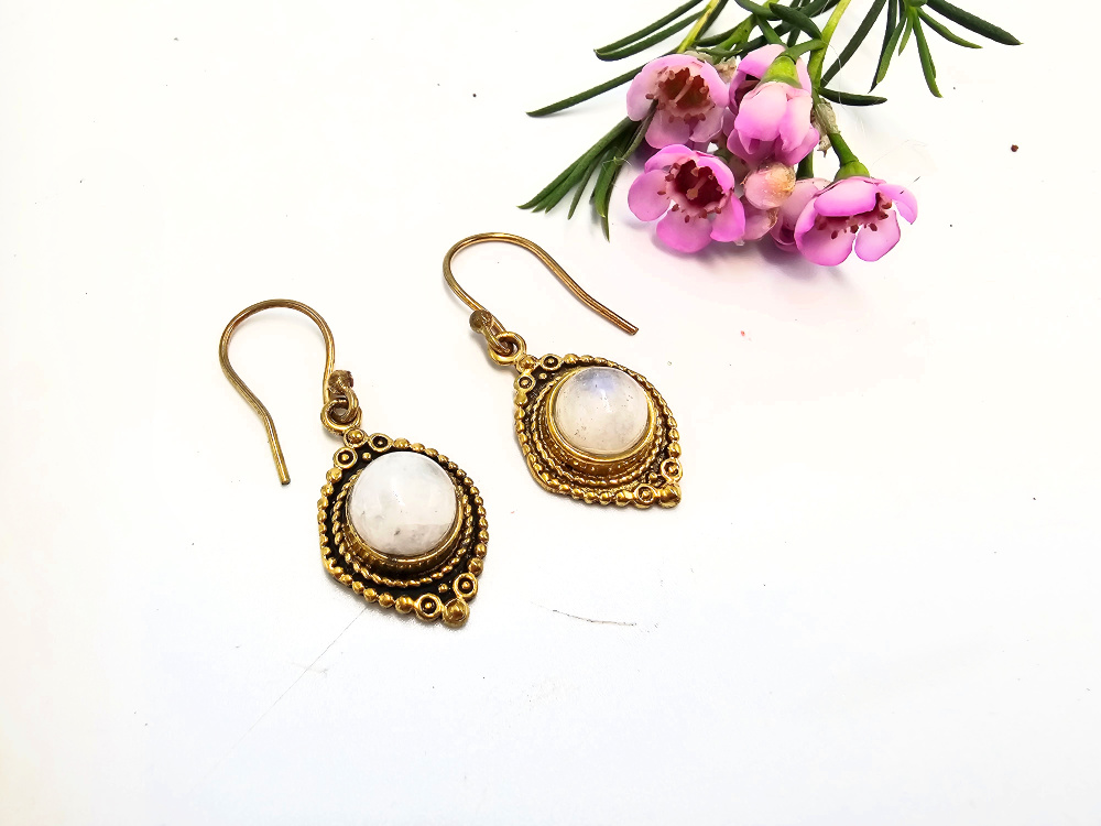 Moonstone New Age Earrings (Brass) Moonstone New Age Earrings