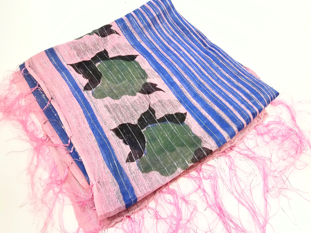 Vintage Indian Cotton Scarf – Pink Retro Rose Vintage Indian Cotton Scarf – Pink Retro Rose - Image 2