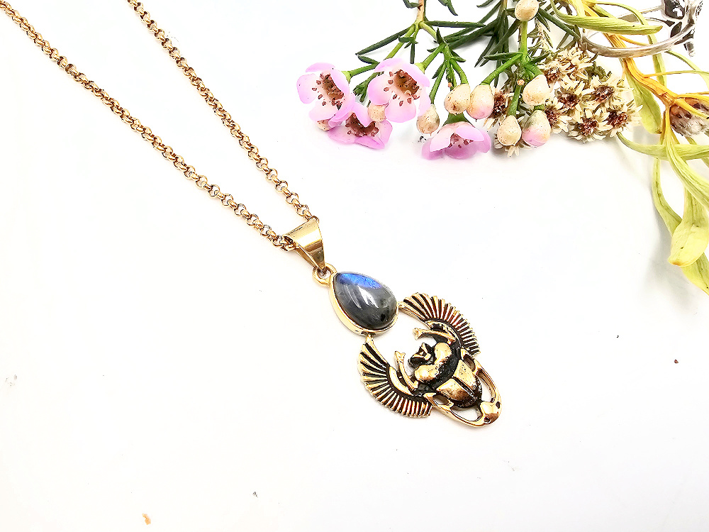Scarab Guardian Labradorite Necklace (Brass) Scarab Guardian Labradorite Necklace