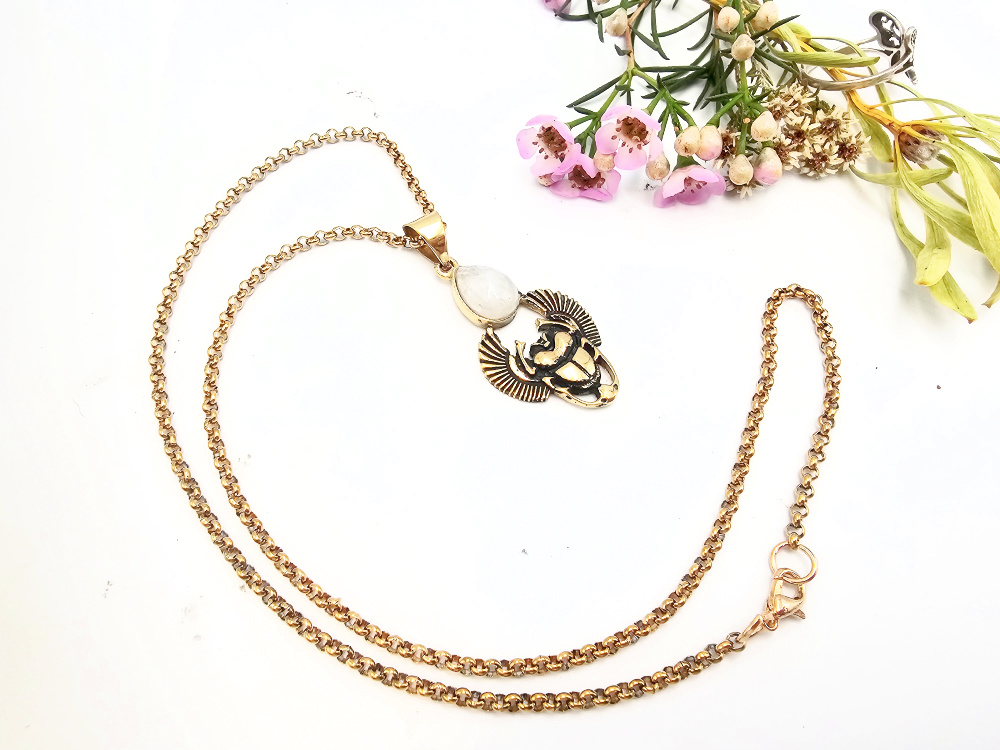 Scarab Guardian Moonstone Necklace (Brass) Scarab Guardian Moonstone Necklace (Brass) - Image 2