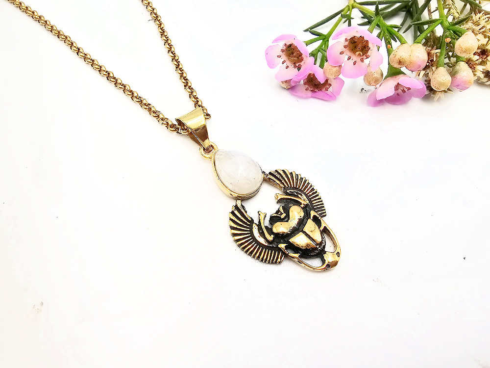 Scarab Guardian Moonstone Necklace (Brass) Scarab Guardian Moonstone Necklace