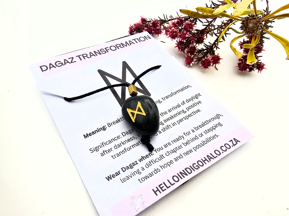 Shungite Rune Necklace - Dagaz (Transformation) Shungite Rune Necklace - Dagaz (Transformation)