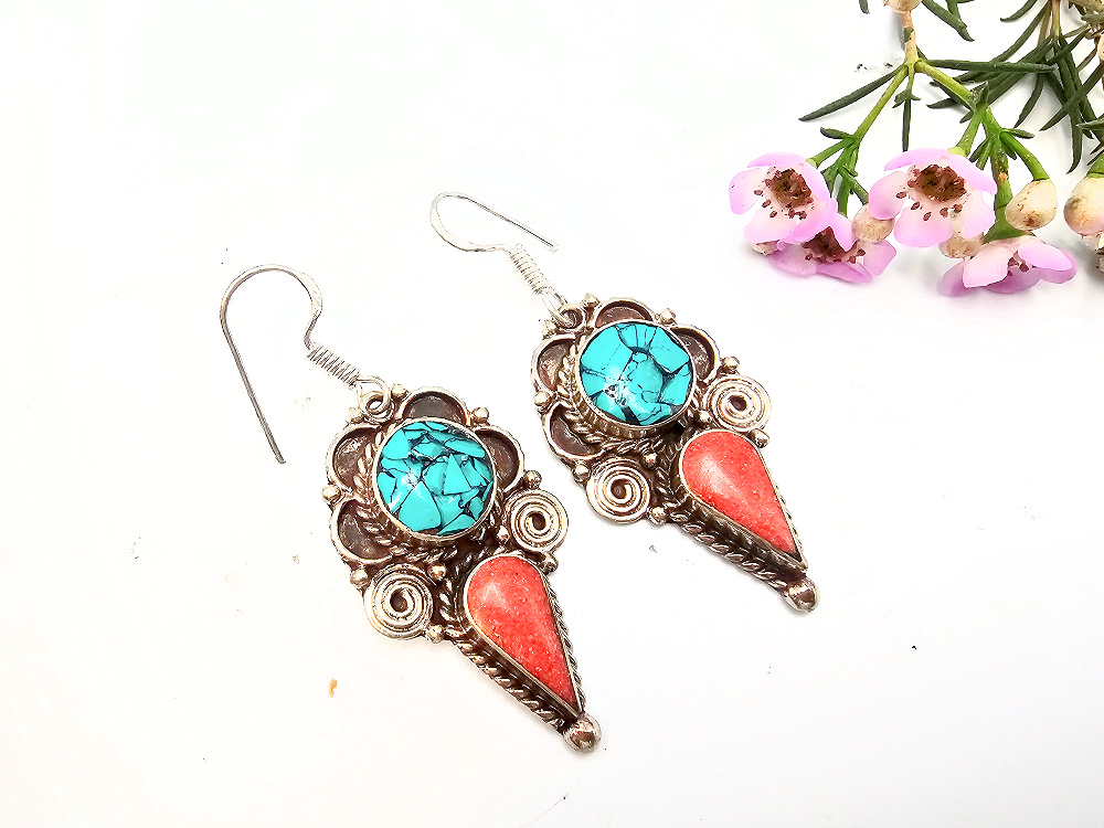 Tibetan Earrings – Sky & Fire Tibetan Earrings