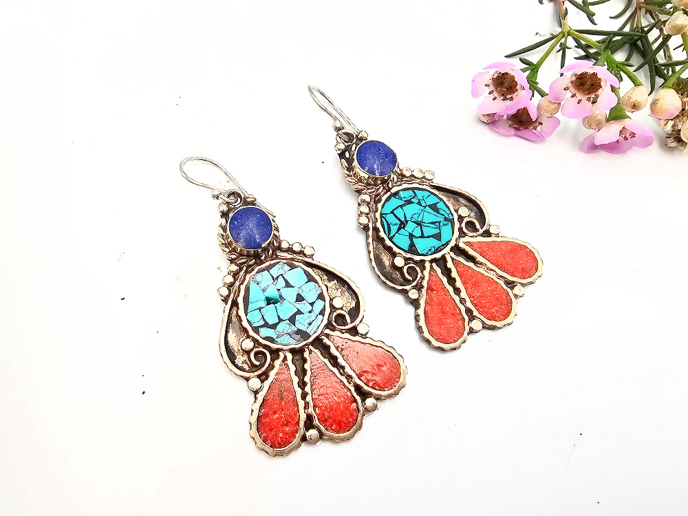 Tibetan Earrings – Three Flames Tibetan Earrings