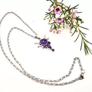 Hello Indigo Halo Online Store Triple Moon Necklace – Violet Oracle Amethyst (W/Brass)