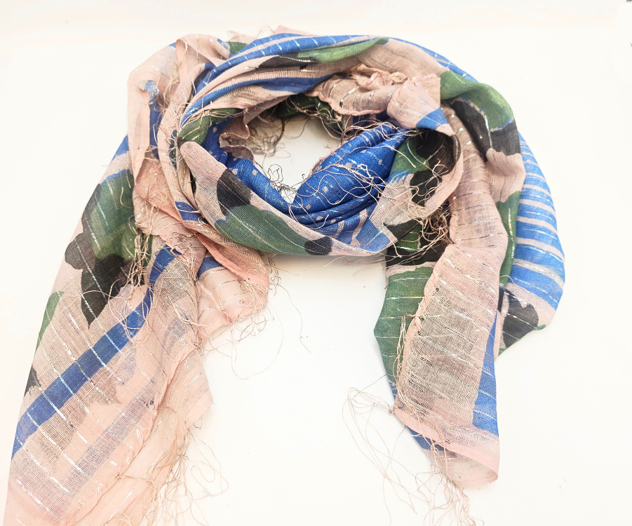 Vintage Indian Cotton Scarf – Peach Retro Rose Vintage Indian Cotton Scarf