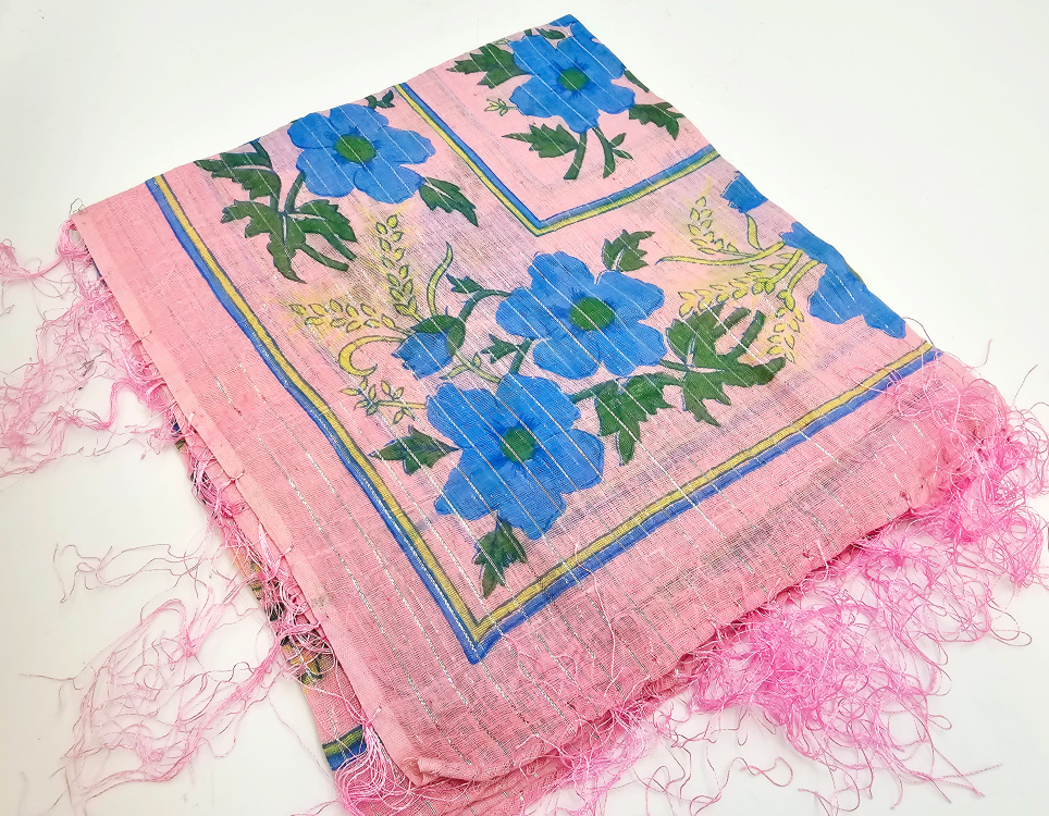 Vintage Indian Cotton Scarf – Pink Wild Petals Vintage Indian Cotton Scarf – Pink Wild Petals - Image 2