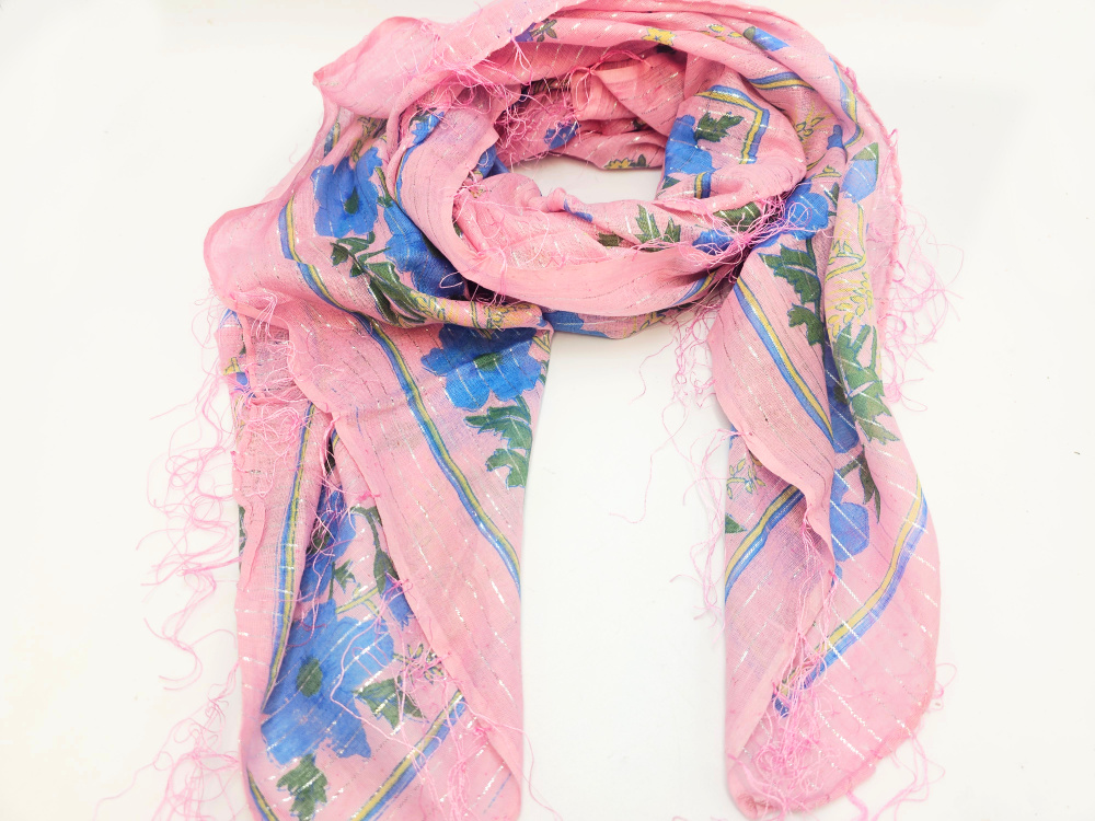 Vintage Indian Cotton Scarf – Pink Wild Petals Vintage Indian Cotton Scarf