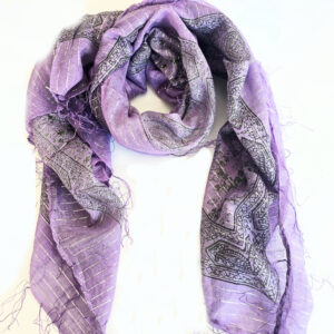 Vintage Indian Cotton Scarf – Purple Mystic Flowers